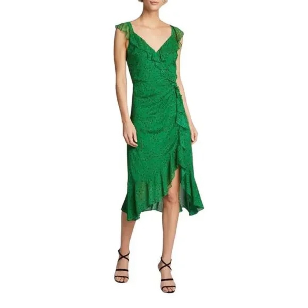 Veronica Beard Amal Dress Womens 4 Silk Green Ditsy Floral Wrap Ruffle Flutter